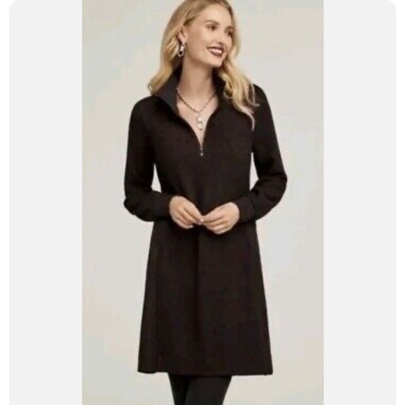CAbi Dresses & Skirts - Cabi Cuddle Dress Black Burgundy Red Pockets Quarter Zip Style #4215 Sz XXS